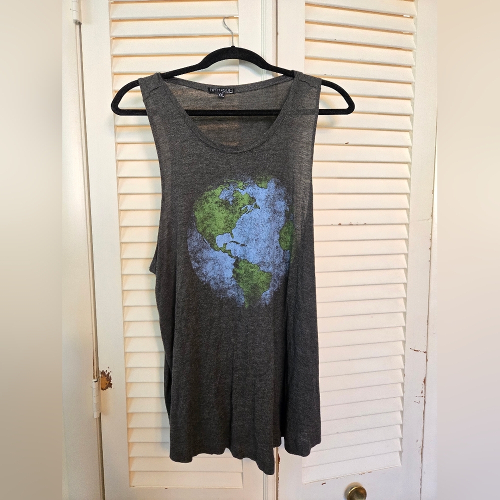 XXL Fifth Sun Charcoal Gray Earth Graphic Muscle Tee